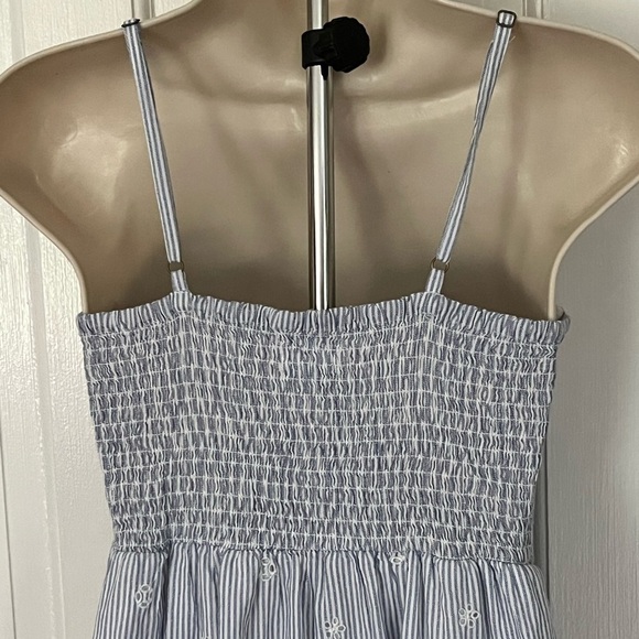 Japna 100% Cotton Blue White Pinstriped Eyelet Ruffle Maxi Dress S Cottagecore - Picture 7 of 13